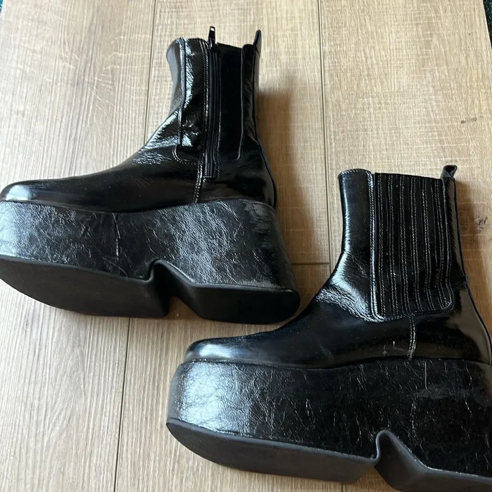 Free People Disco Days Black Leather Platform Boots US 6